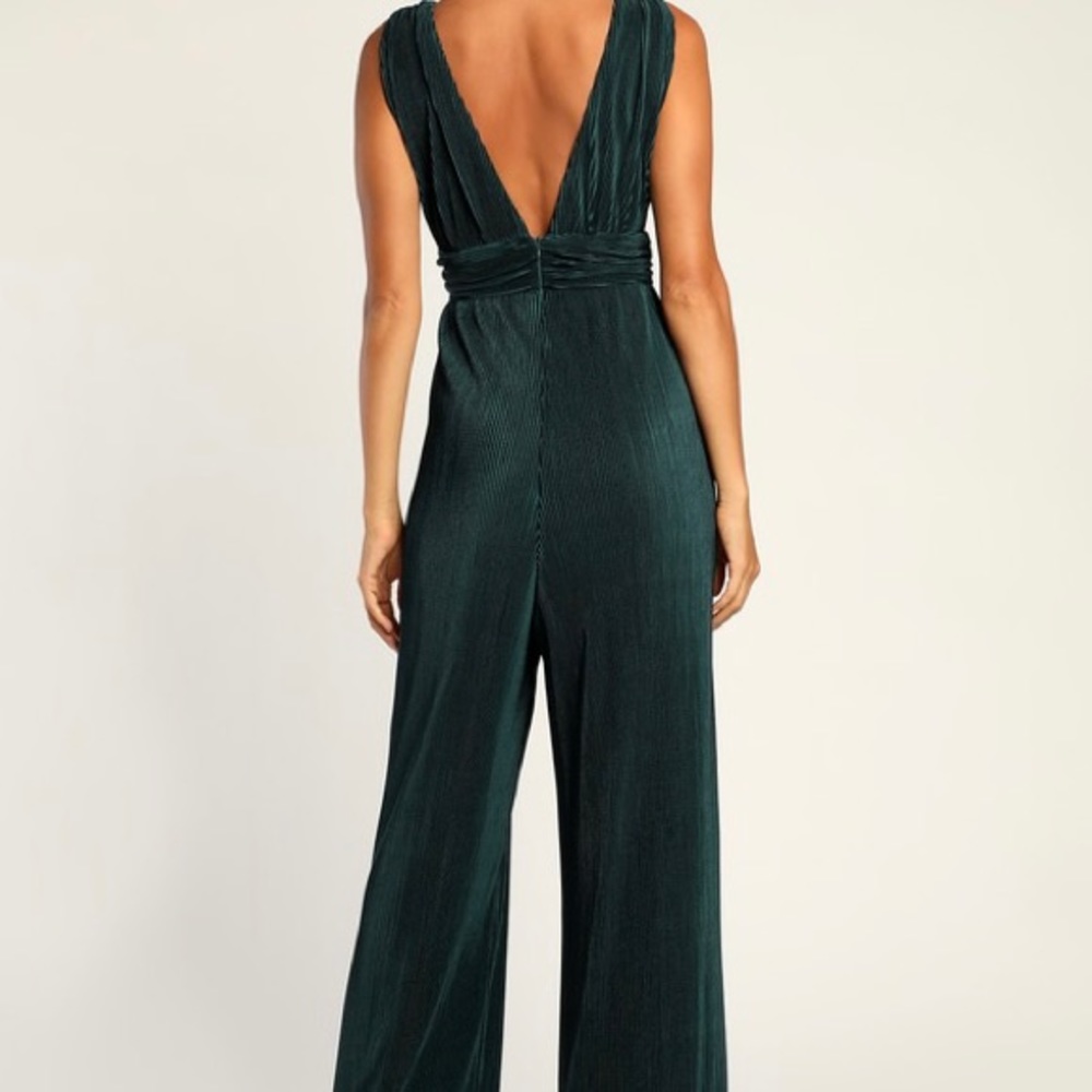 Lulus Plisse Be Mine Green Wide-Leg Jumpsuit - Picture 4 of 6